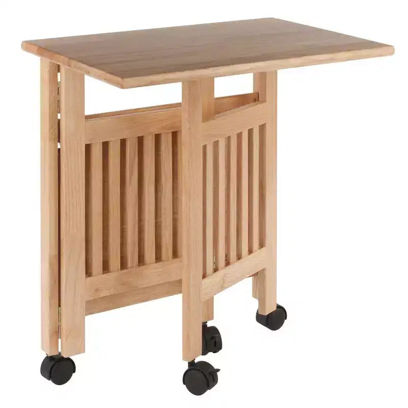 Foldable Printer Stand Natural with Shelves & Wheels
