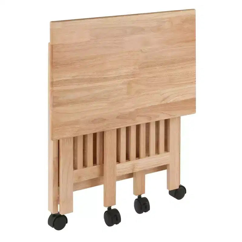 Foldable Printer Stand Natural with Shelves & Wheels