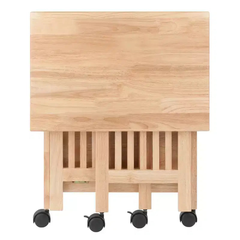 Foldable Printer Stand Natural with Shelves & Wheels