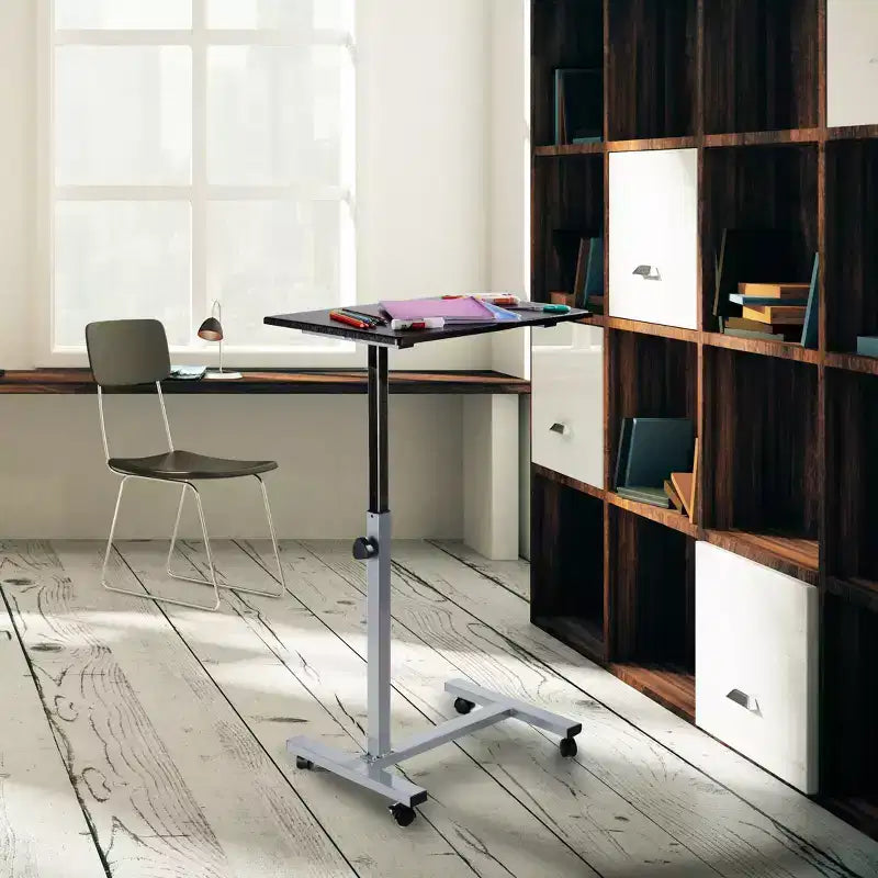 23.6" Overbed Adjustable Height Mobile Side Table Cart - Walnut