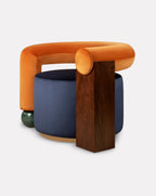 Fauteuil II en velours avec base en laiton, asymétrie géométrique