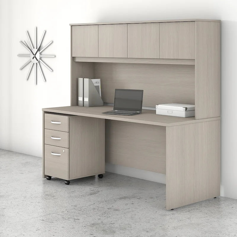 Bureau de 72 po avec huche et caisson mobile à 3 tiroirs