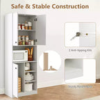 Meuble de rangement pour garde-manger Costway 166,4 cm de haut, meuble de cuisine moderne avec support micro-ondes marron/blanc