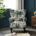 Fauteuil d'appoint moderne Erommy, fauteuil à dossier haut, canapé simple en tissu rembourré avec boutons et pieds en bois pour salon