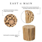Table d'appoint ronde East at Main Prelude Accent Tan : Construction en teck, Aucun assemblage, Utilisation intérieure/extérieure