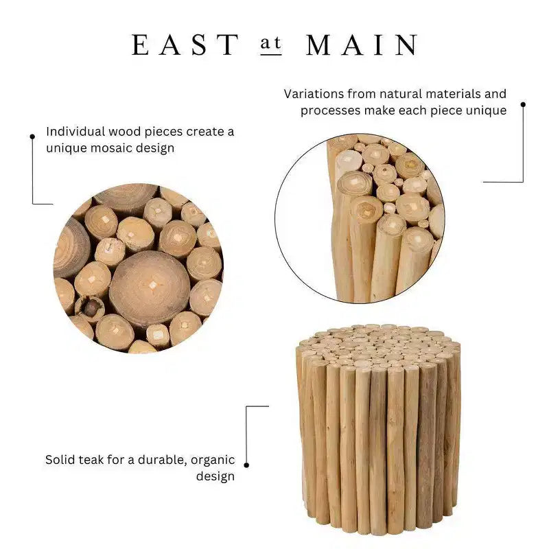 Table d'appoint ronde East at Main Prelude Accent Tan : Construction en teck, Aucun assemblage, Utilisation intérieure/extérieure