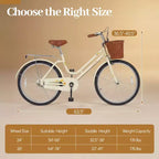 Vélo de ville Gymax Beach Cruiser 24 pouces avec selle réglable, panier tressé et porte-bagages arrière