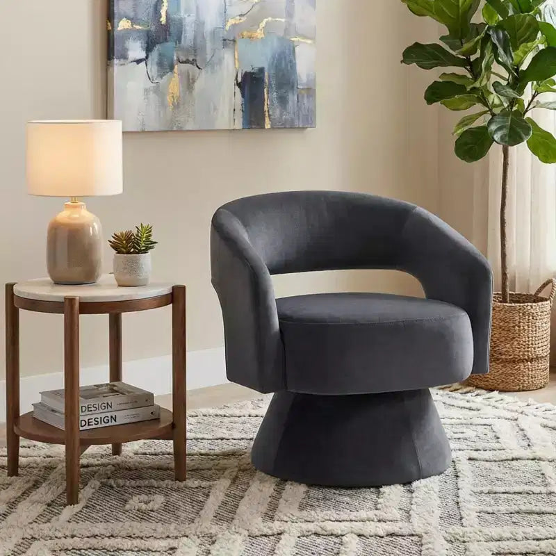 Fauteuil pivotant d'appoint de luxe moderne en velours GDFStudio Hudson
