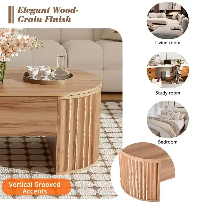 Table basse relevable de 47,2 po, table de salon ovale en bois avec rangement caché, table basse moderne pour salon, chambre à coucher ou bureau