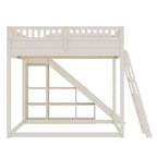 Lit mezzanine Bellemave avec tête de lit rembourrée et étagères de rangement, cadre de lit mezzanine en bois massif avec échelle et toboggan pour enfants