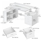 Bureau d'angle en L de 165 cm avec LED RVB, support d'écran et armoire de rangement – 1 personne | Blanc / Chêne / Gris anthracite / Noir