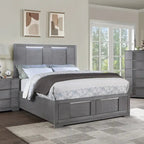 Lit plate-forme de rangement contemporain Tona de Furniture of America, en bois gris, avec lumières LED