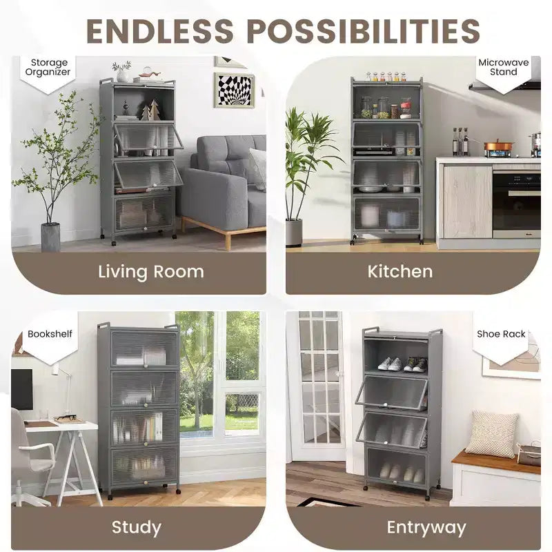 Meuble de cuisine Costway à 5 niveaux avec rangement, buffet mobile pour micro-ondes, portes basculantes, blanc/noir/gris/vert