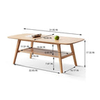 Table basse Grondin Nordic en bois massif naturel à 2 niveaux avec étagère, Table basse d'appoint rectangulaire