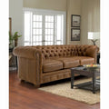 Canapé Chesterfield en cuir italien pleine fleur touffeté Hancock - 31 H x 86 L x 40 P