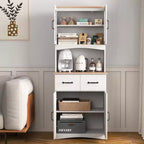 23 Armoires de cuisine en bois, armoire de garde-manger avec portes vitrées et tiroirs, étagères réglables, blanche