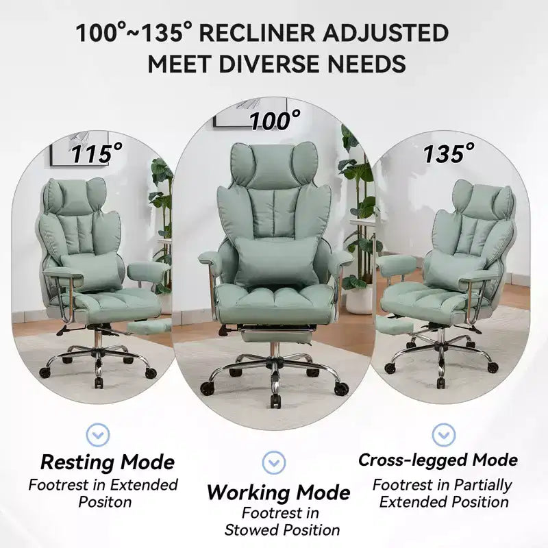 Efomao Chaise de Bureau Ergonomique 400 lbs, Grande Chaise d'Ordinateur en Cuir PU pour Personnes de Grande Taille, Fauteuil de Direction avec Repose-Pieds et Soutien Lombaire