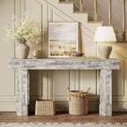 Console de ferme de 63 po, table d'appoint rectangulaire en bois blanc vieilli pour entrée, couloir et salon.