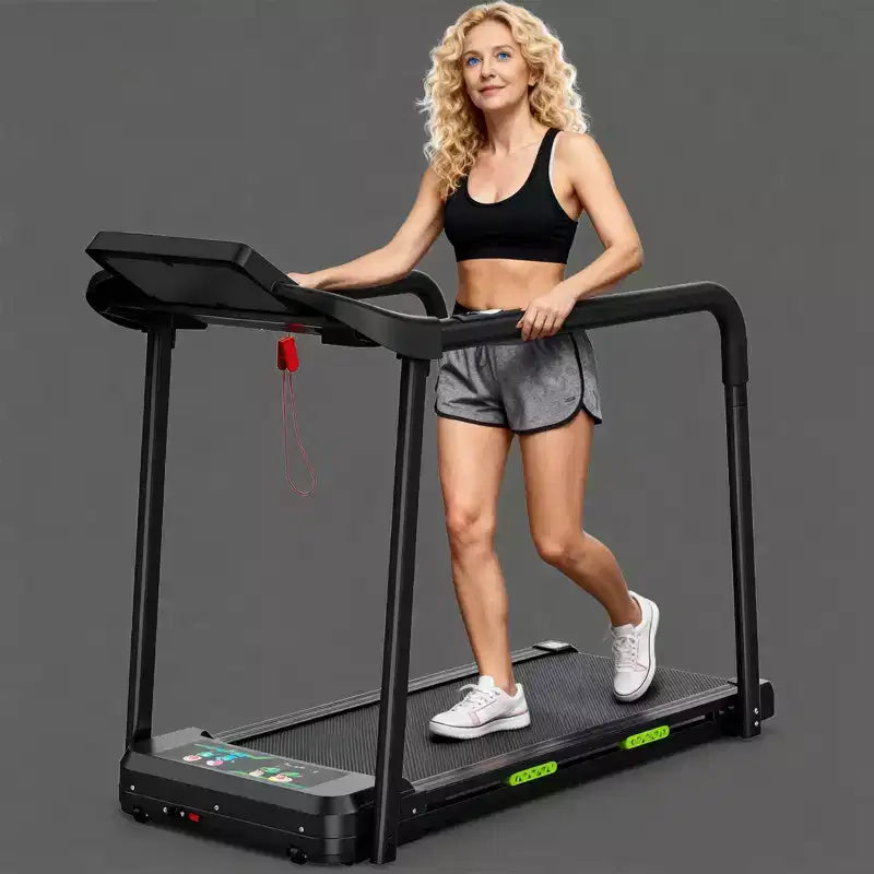 Tapis de marche pliable pour seniors, design sûr et stable avec longue rampe, grand écran LED, capacité de poids de 136 kg