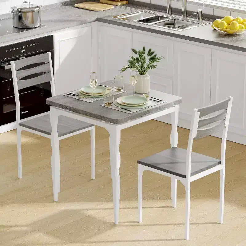 Ensemble de salle à manger 3 pièces pour petits espaces, table et 2 chaises à pieds en spirale, ensemble de table de cuisine compact pour appartements