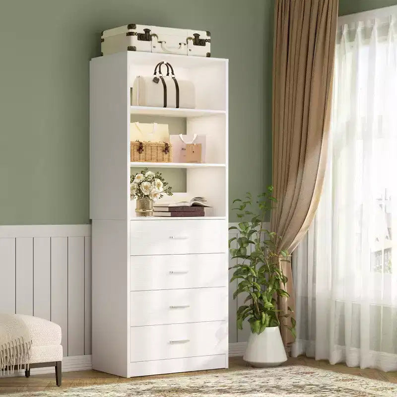Système de rangement de placard avec tiroirs et étagères en bois