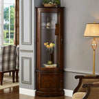 Meuble d'angle classique en bois d'hévéa marron avec porte vitrée