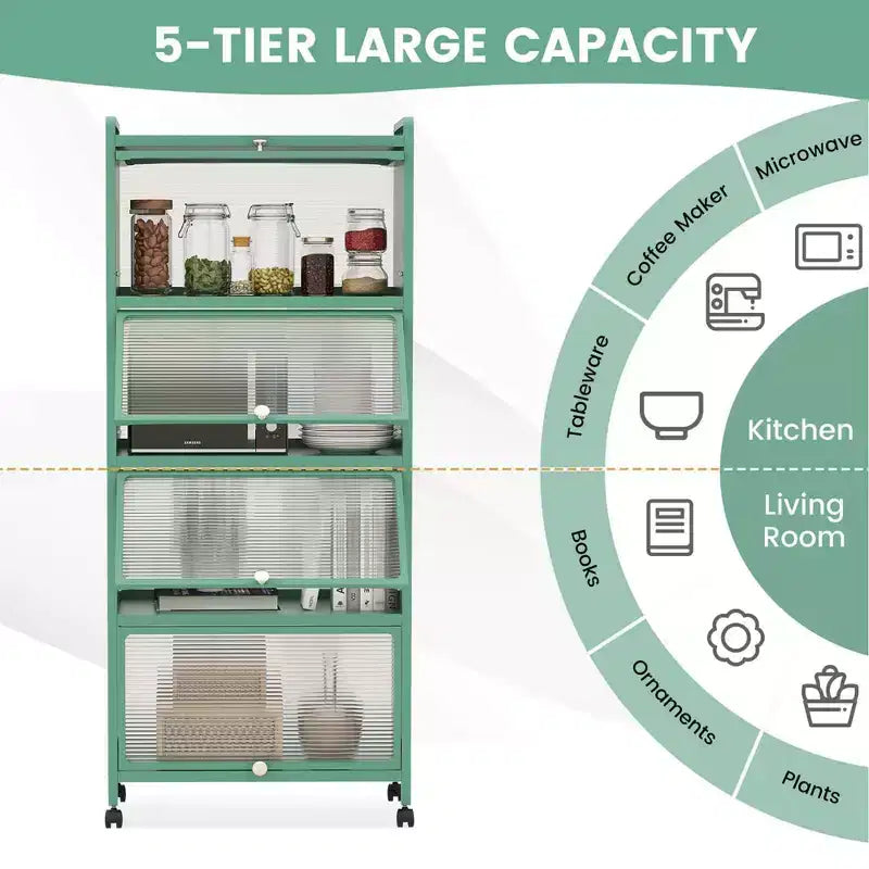 Meuble de cuisine Costway à 5 niveaux avec rangement, buffet mobile pour micro-ondes, portes basculantes, blanc/noir/gris/vert