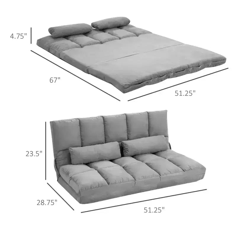 Canapé-lit convertible au sol, lit pliant, chaise longue d'appoint avec 2 oreillers, dossier et appuie-tête réglables, 130 cm de long