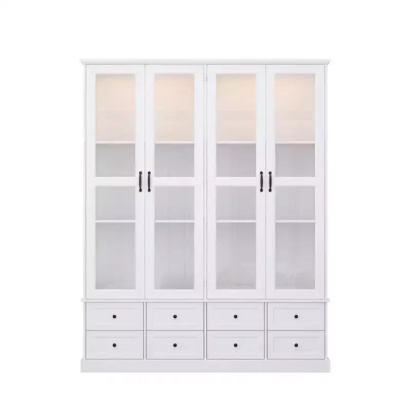 Bibliothèque vitrine blanche Famapy : éclairage LED RVB + tiroir de rangement + portes vitrées. Organiseur spacieux pour les salons et les bibliothèques à domicile.