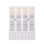 Bibliothèque vitrine blanche Famapy : éclairage LED RVB + tiroir de rangement + portes vitrées. Organiseur spacieux pour les salons et les bibliothèques à domicile.