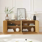 JVNOXK Buffet meuble de rangement meuble TV avec motif vague Buffet Armoire rayée verticale en bois pour cuisine/chambre/entrée. Naturel