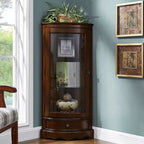 Meuble d'angle classique en bois d'hévéa marron avec porte vitrée