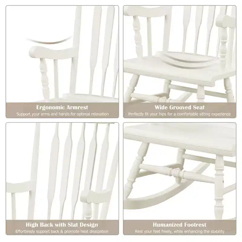 Costway Lot de 2 chaises à bascule en bois, finition brillante, blanc/café