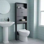 FurnitureR Meuble de Rangement Au-Dessus des Toilettes, Étagère de Rangement de Salle de Bain à 3 Niveaux avec Deux Portes et Rangement Ouvert, Meuble Autoportant pour Salle de Bain, Hauteur 194 cm