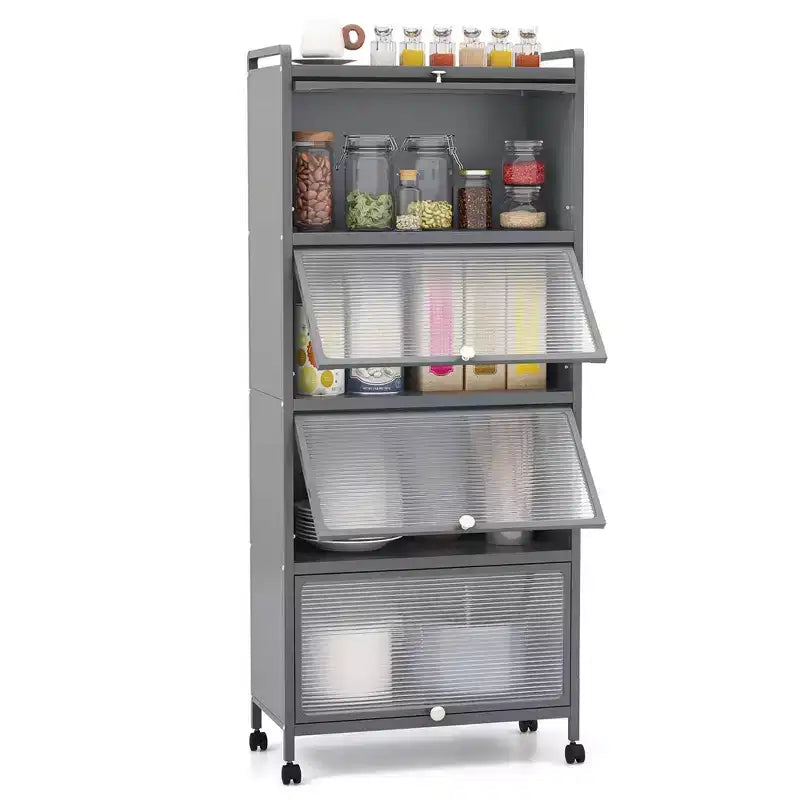 Meuble de cuisine Costway à 5 niveaux avec rangement, buffet mobile pour micro-ondes, portes basculantes, blanc/noir/gris/vert