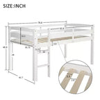 Lit mezzanine simple en bois massif Luxystar avec échelle et barrière de sécurité pour chambre d'enfant
