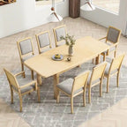 Ensemble de salle à manger extensible 9 pièces avec rallonge amovible de 61 cm, 6 chaises de salle à manger sans accoudoirs rembourrées et 2 fauteuils rembourrés