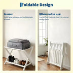 Lot de 2 porte-bagages pliables en bambou avec étagère à 2 niveaux, support de valise blanc de qualité supérieure supportant 68 kg pour chambres et hôtels