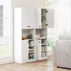 Meuble de rangement pour garde-manger Costway 166,4 cm de haut, meuble de cuisine moderne avec support micro-ondes marron/blanc