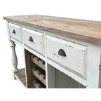Console de Ferme Range-Bouteilles avec Finition Blanc Craie et Plateau Naturel