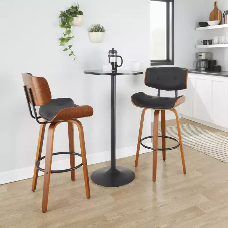 Ensemble de 2 tabourets de bar Lombardi Noyer/Noir - LumiSource : Hauteur fixe, Touffeté, Assise de 30,5, Milieu de siècle