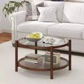 Table basse ronde de 31 po avec plateau en verre trempé et tablette en rotin