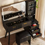 Coiffeuse cannelée de 122 cm avec miroir et lumières LED, station de charge, tabouret de rangement rembourré pour chambre à coucher