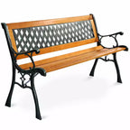 Banc de jardin Costway 126 cm pour patio, parc, porche, allée, terrasse, en fonte et bois dur