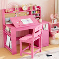 Bureau et chaise d'étude pour enfants avec rangement, bureau d'étude pour enfants avec étagère et plateau inclinable, table en bois pour enfants avec meuble de rangement pour les 3-8 ans