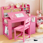 Bureau et chaise d'étude pour enfants avec rangement, bureau d'étude pour enfants avec étagère et plateau inclinable, table en bois pour enfants avec meuble de rangement pour les 3-8 ans