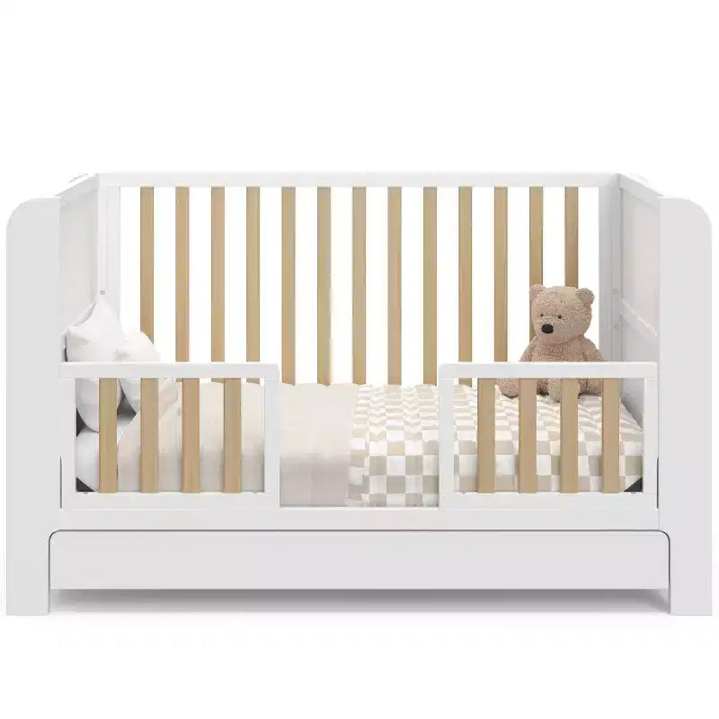 Lit bébé convertible 4-en-1 avec tiroir et étagères amovibles, base de matelas réglable