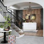Commode haute brillance 63 po avec 8 tiroirs lumineux et plateau spacieux