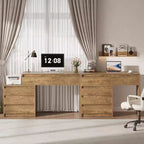 Bureau informatique Lantine avec 5 tiroirs, bureau de direction en bois avec meuble de classement et support pour imprimante pour bureau à domicile, petits espaces