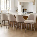 Lot de 4 tabourets de bar pivotants à hauteur de comptoir Bekrvio 26 po avec dossiers et pieds en bois, tabourets de bar rembourrés en tissu lin/similicuir pour îlot de cuisine